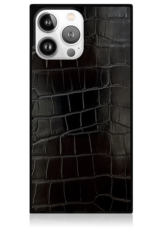 SQUARE® Black Crocodile Faux Leather iPhone Case - Image 49